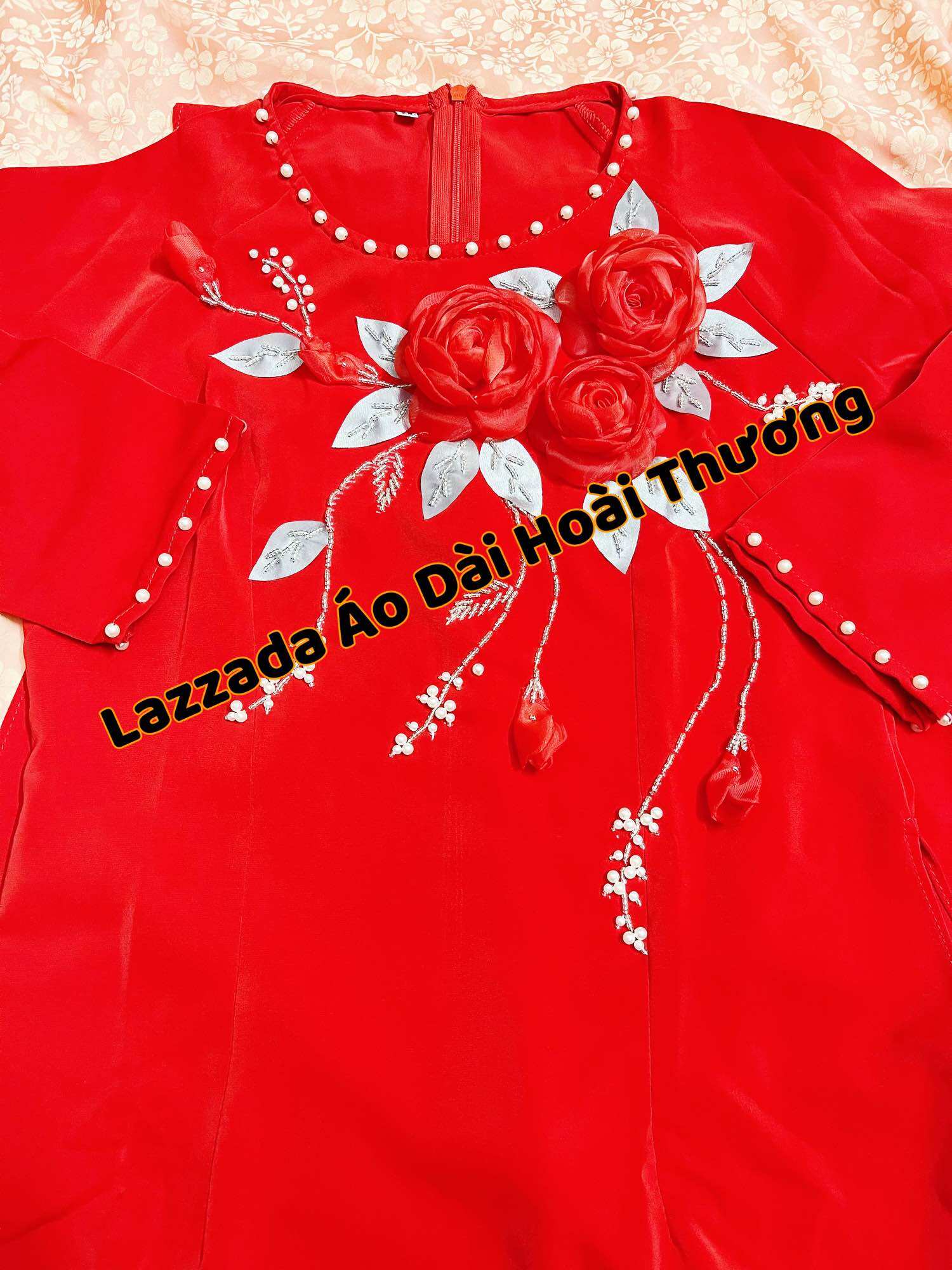 Áo Dài Lụa Mỹ Thêu Hoa Hồng M1