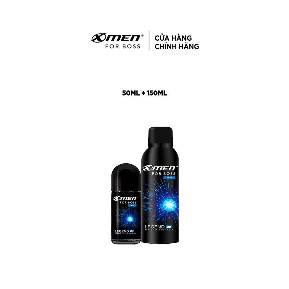 Combo Lăn khử mùi X-men For Boss Legend 50ml + Xịt khử mùi X-men For Boss Legend 150ml