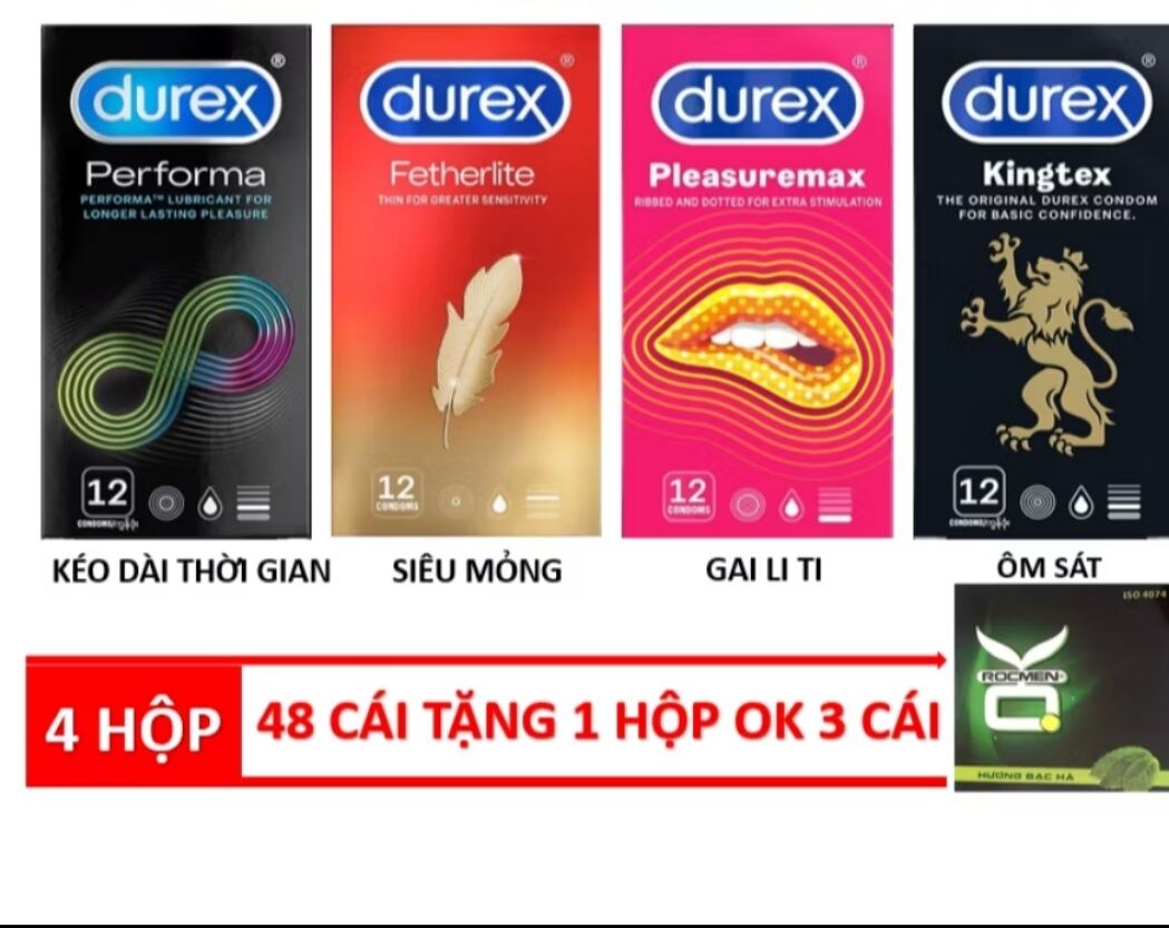 Bao Cao Su Durex Hộp 12 Cái Tùy Chọn (Durex Performa,Fertherlite,Pleasuremax,Ultima,Kingtex,Invisible)_MENSHOP69