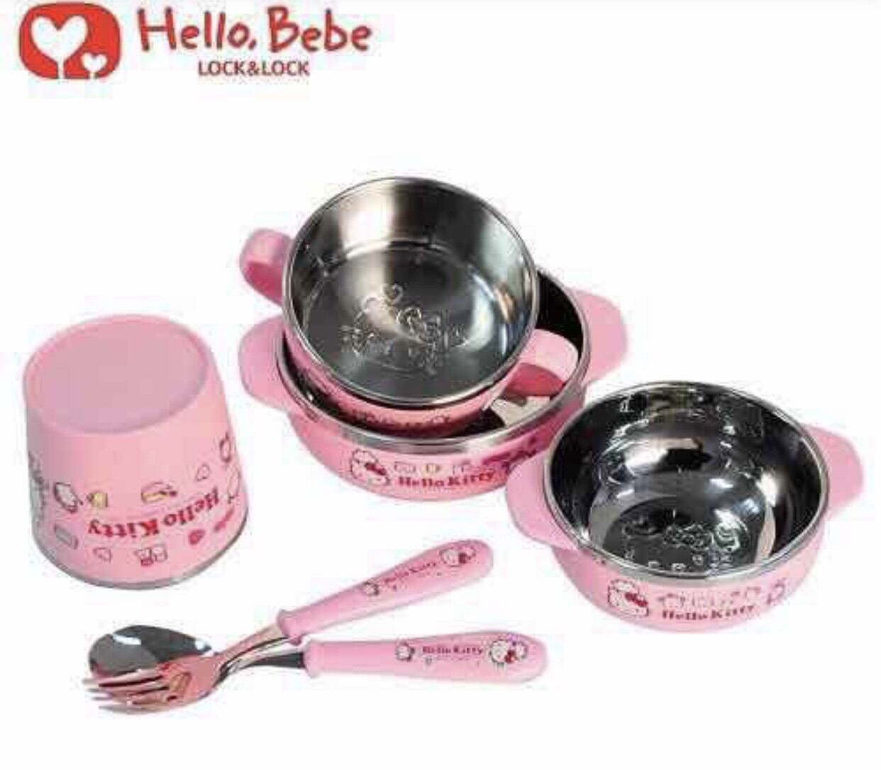 SET BỘ CHÉN LY HELLO KITTY 5 MÓN LOCK AND LOCK CHÍNH HÃNG