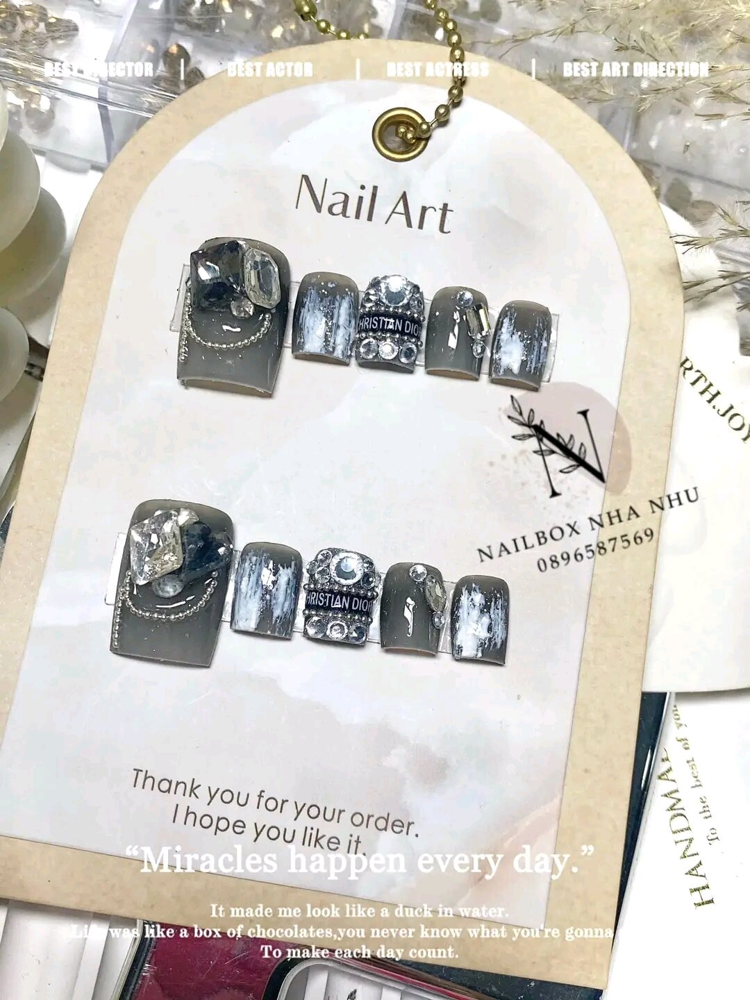 Nailbox thiết kế nail chân , gắn đá sang chảnh, from dài - mã 2