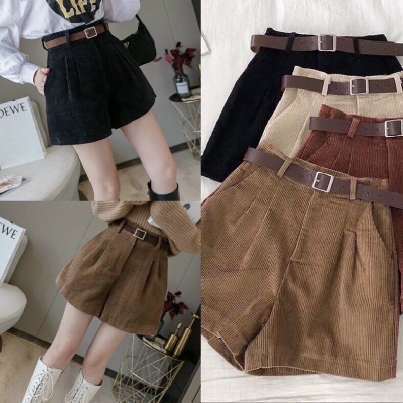 Quần Short Cạp Cao Chất Nhung Tăm Siêu Tôn Dáng