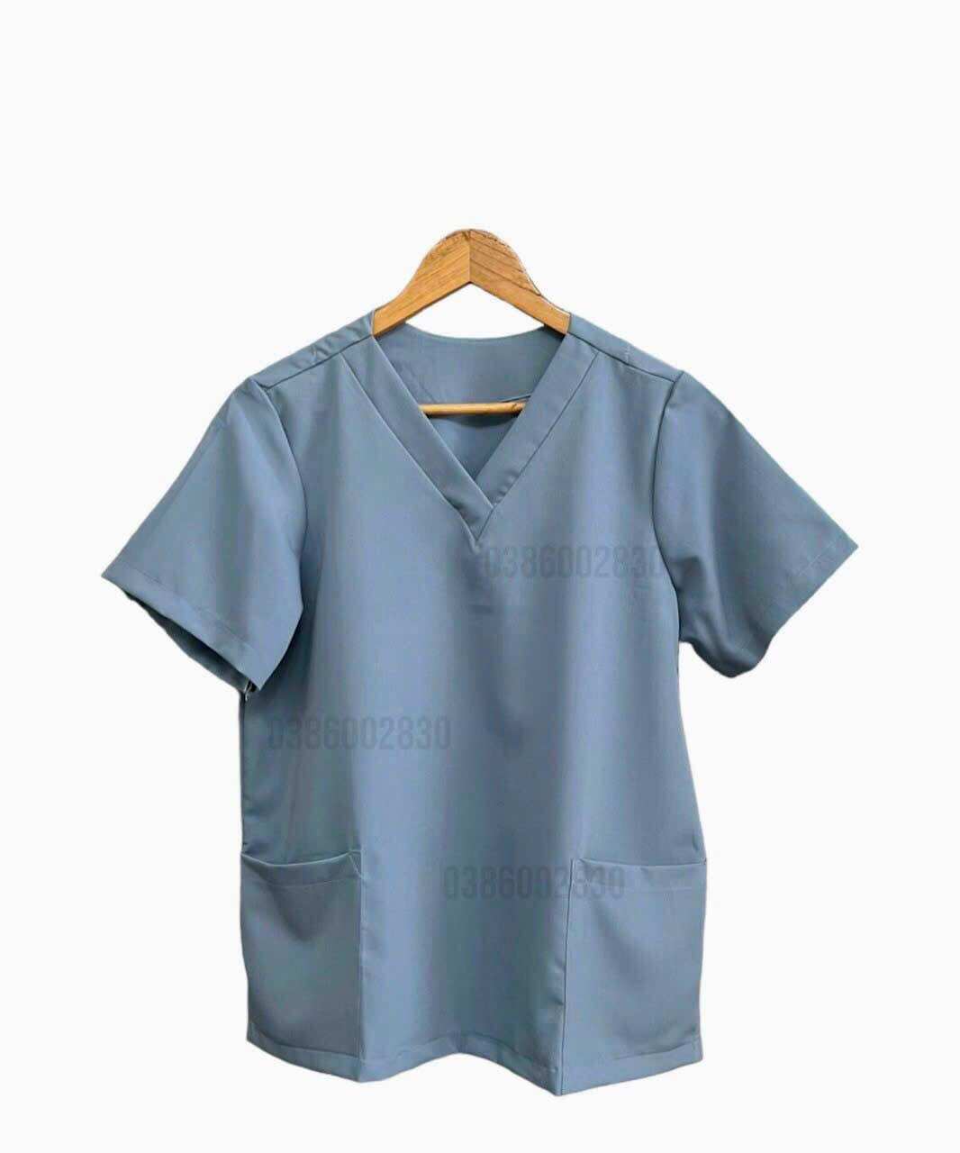 Đồng phục spa/ đồng phục phòng khám bác sĩ cotton nữ màu xanh kem hồng