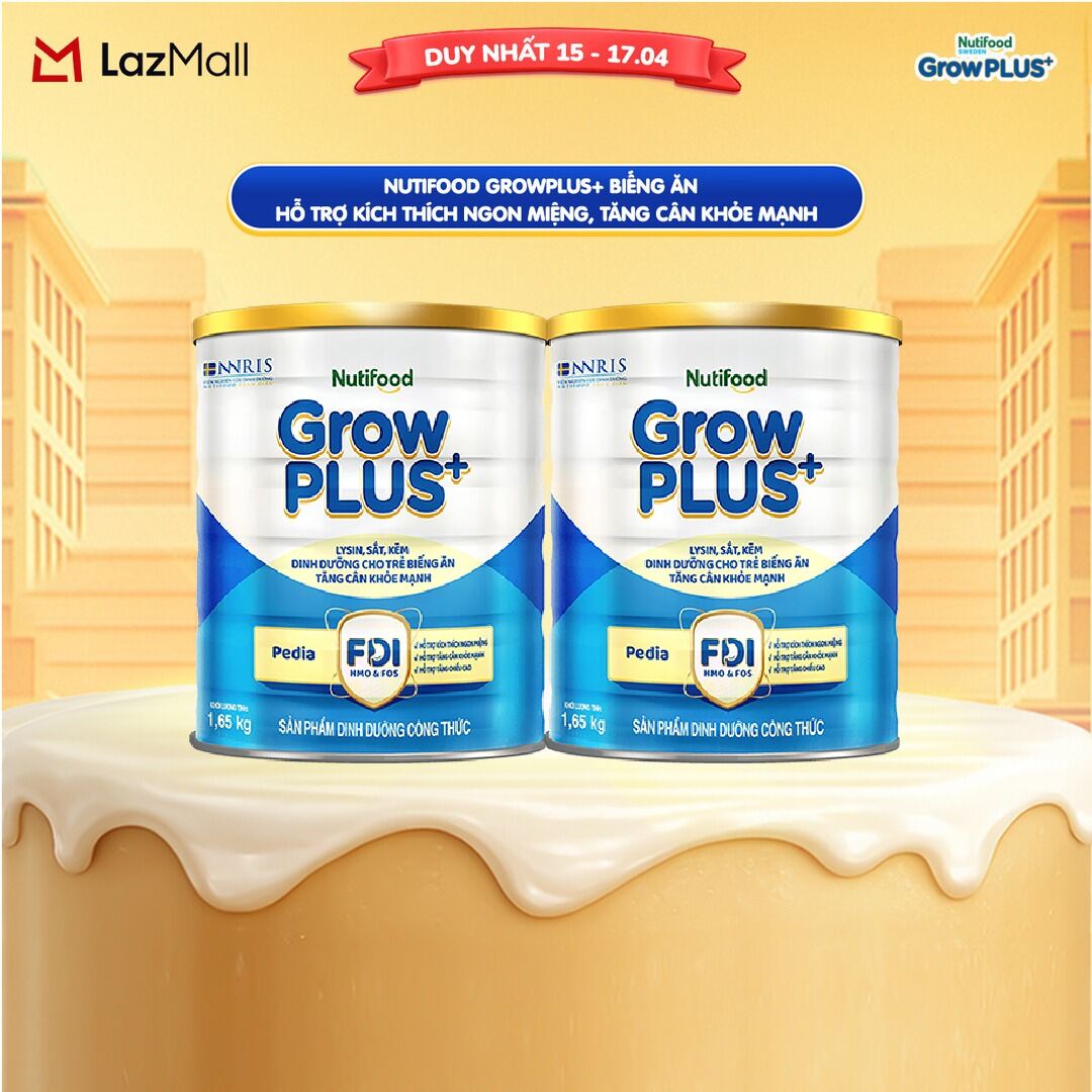 Combo 2 Sữa Bột Nutifood GrowPLUS+ Biếng Ăn (Xanh) - Hỗ Trợ Kích Thích Ngon Miệng, Tăng Cân Khỏe Mạnh (2 Lon 1,65 Kg)