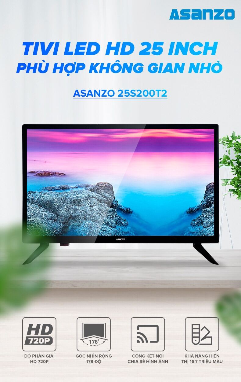 Tivi Asanzo 25 model 25T2 - Tích hợp đầu thu kỷ thuật số DVB - T2
