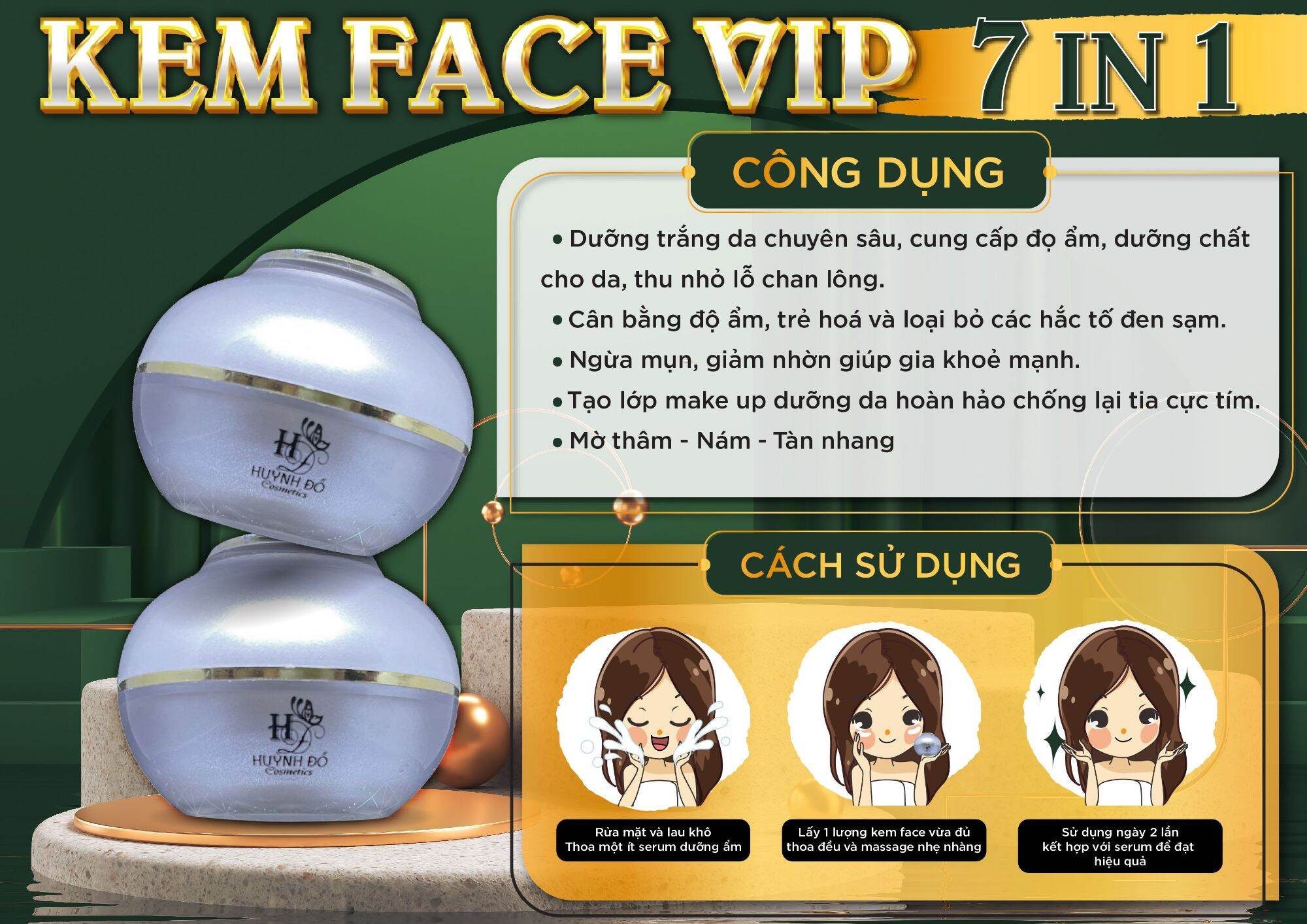 kem dưỡng trắng da tặng kèm serum ủ trắng huỳnh đỗ