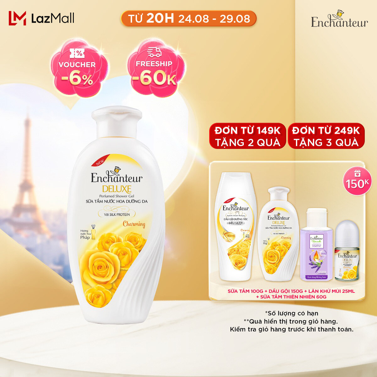 Sữa tắm nước hoa dưỡng da Enchanteur Charming mịn màng 180gr