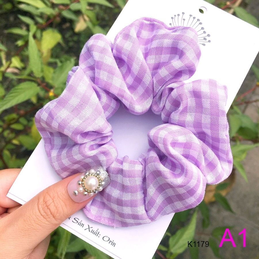 Dây buộc tóc, cột tóc vải scrunchies caro cao cấp Siêu hot