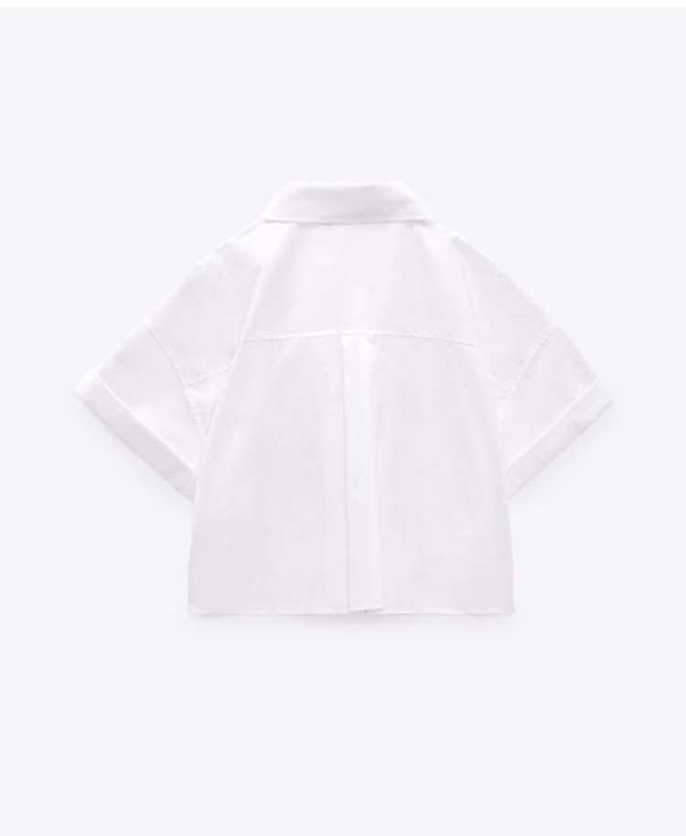Áo Zara Sơ Mi Lụa Tay Ngắn Dáng Rộng croptop