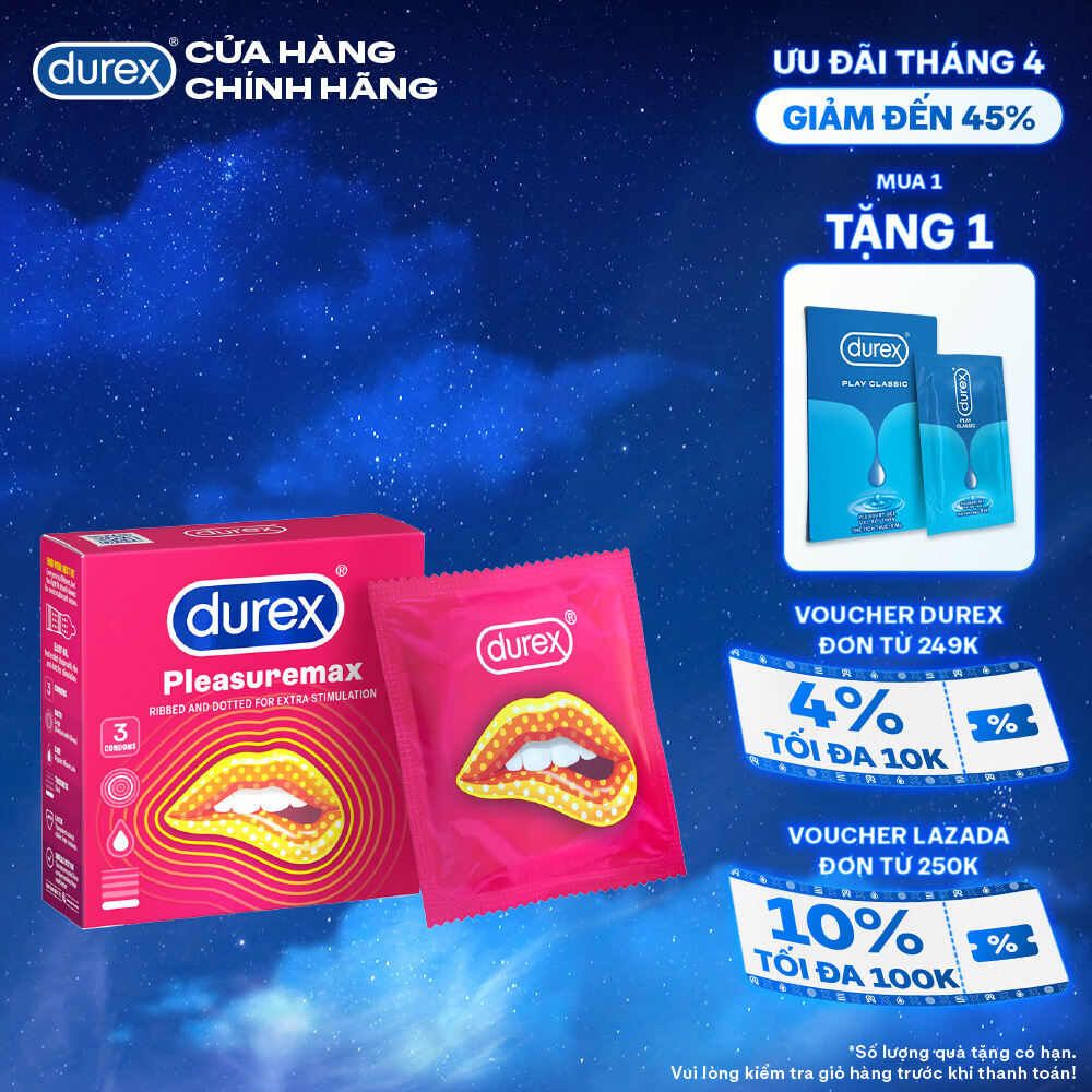 Bao cao su Durex Pleasuremax gân gai tăng khoái cảm (size 56mm, 3 bao/hộp)