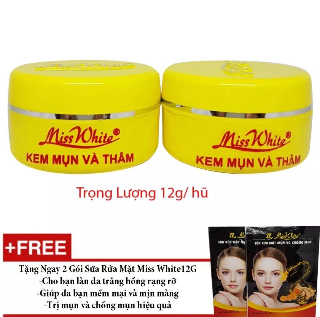 Combo 2 kem mụn và thâm Miss White 12g + tặng 2 gói sửa rữa mặt Miss White. giá rẻ