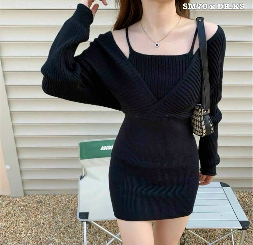 Đầm Body Gân Phối Yếm