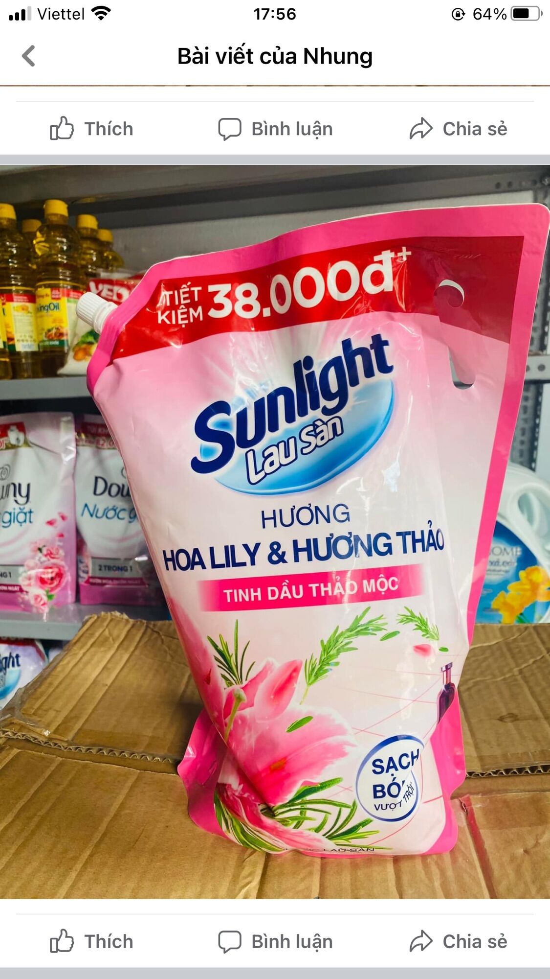 Nước lau sàn Sunlight hương hoa lyly túi 3,6kg