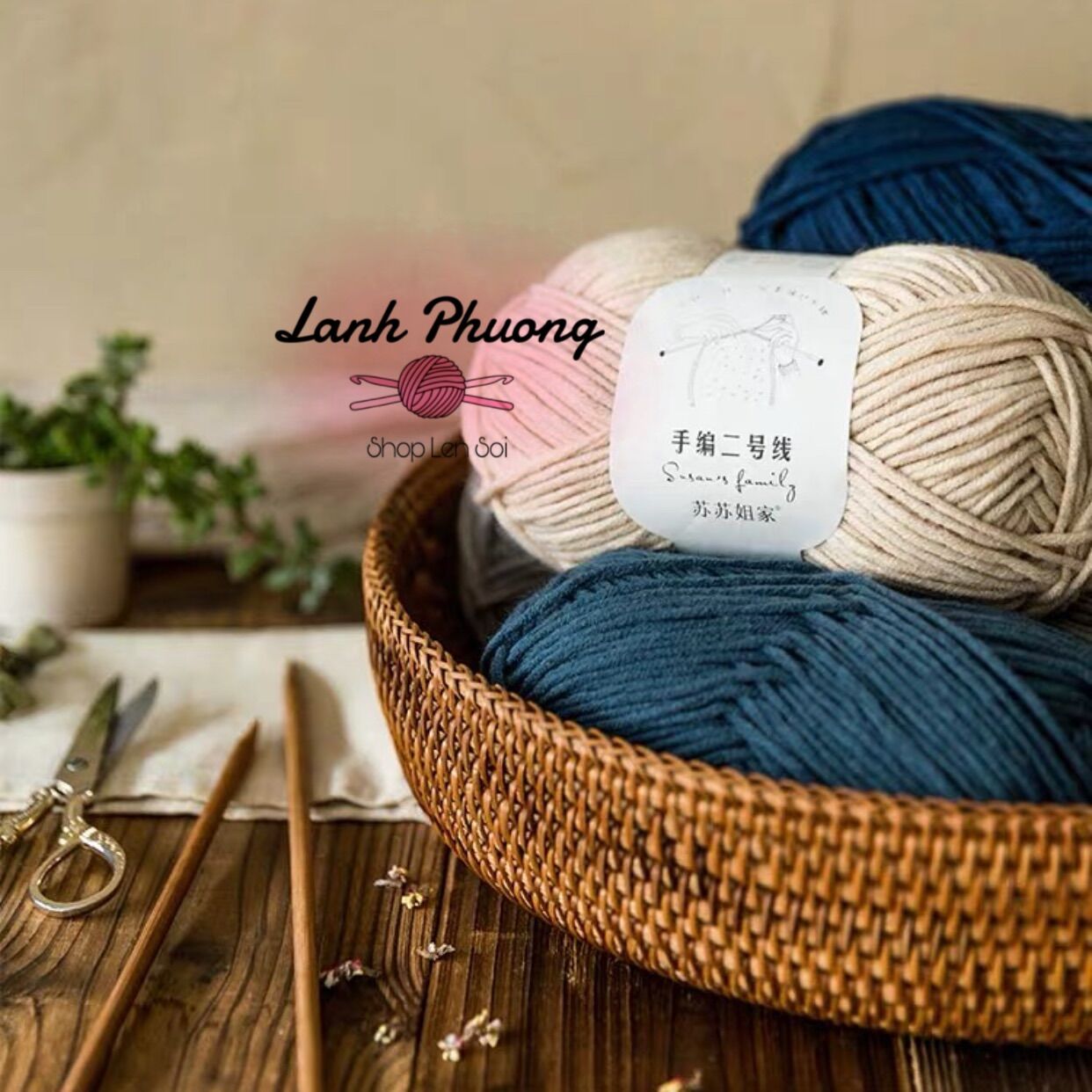 Len Susan 2 Màu Trơn Và Loang 3mm Đan Khăn, Áo 100gr