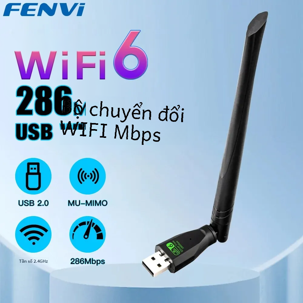 Fenvi Wifi 6 USB Adapter Ax286 2.4GHz 802.11ax Card Mạng Dongle Cho Laptop Windows 10 11 Trình Điều Khiển Kết Nối Internet Không Dây Miễn Phí