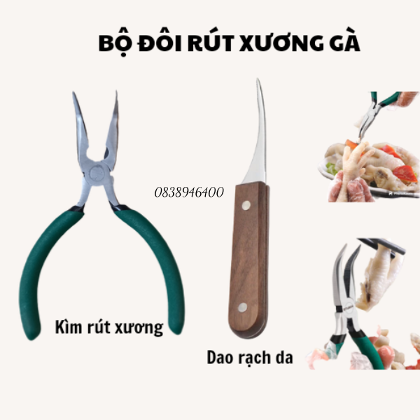 Bộ Đôi Kìm Rút Xương Chân Gà Dao Rạch Da Gà Tiện Lợi Dễ Dùng