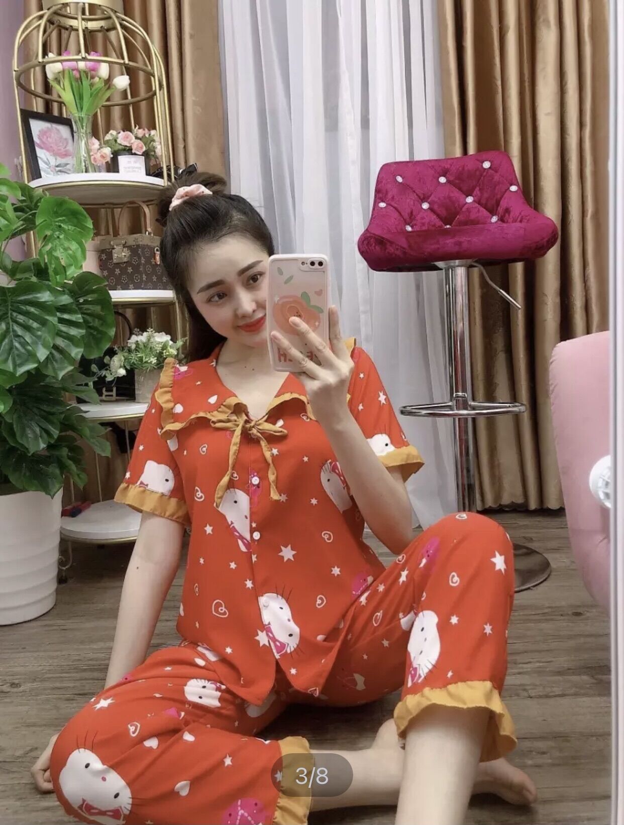 . Bộ pijama lụa tiểu thư tay ngắn cho nữ freesize dưới 60kg