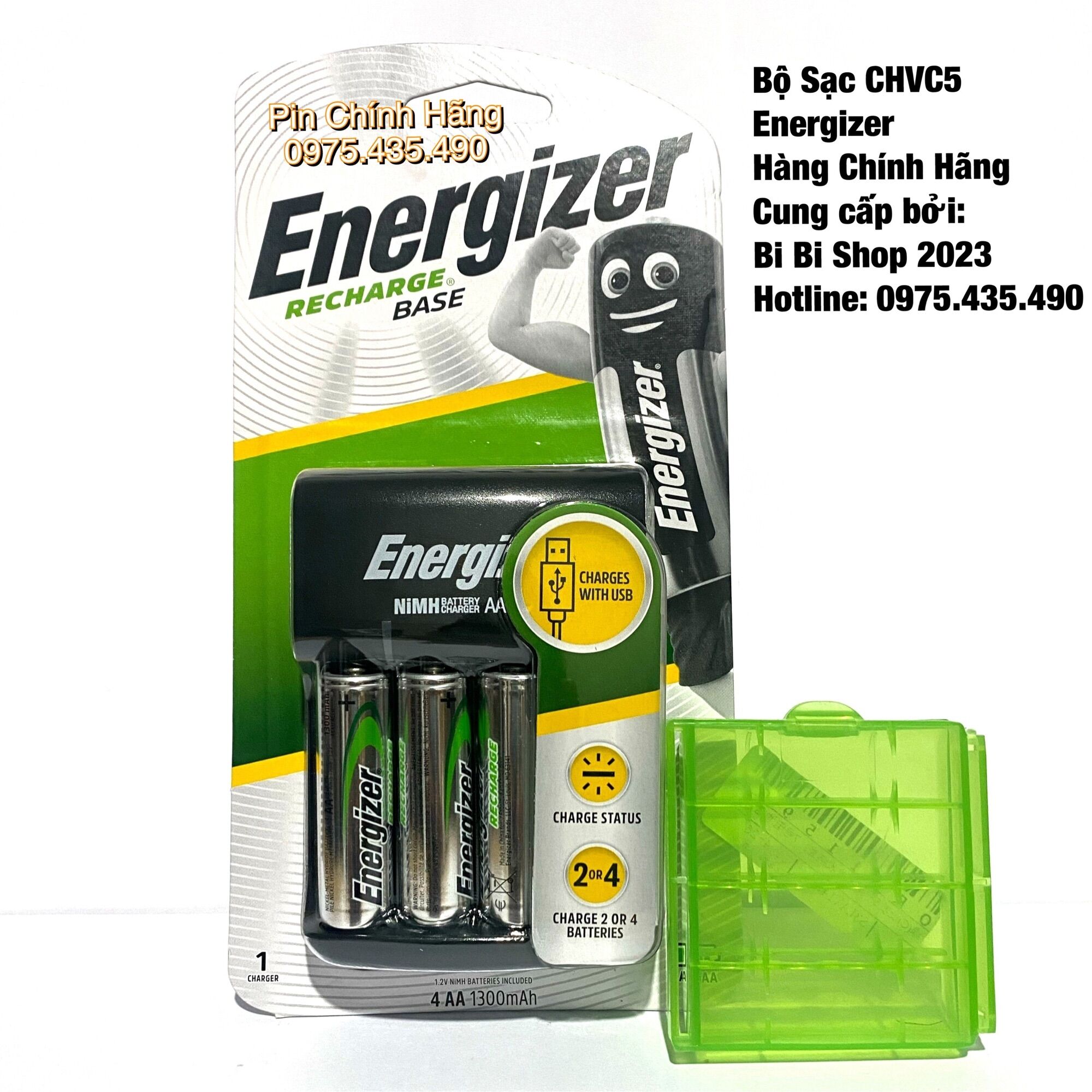 Bộ Sạc Pin AA AAA Energizer CHVC5 Kèm 4 Pin Sạc AA 1.300 mAh Hàng Chính Hãng