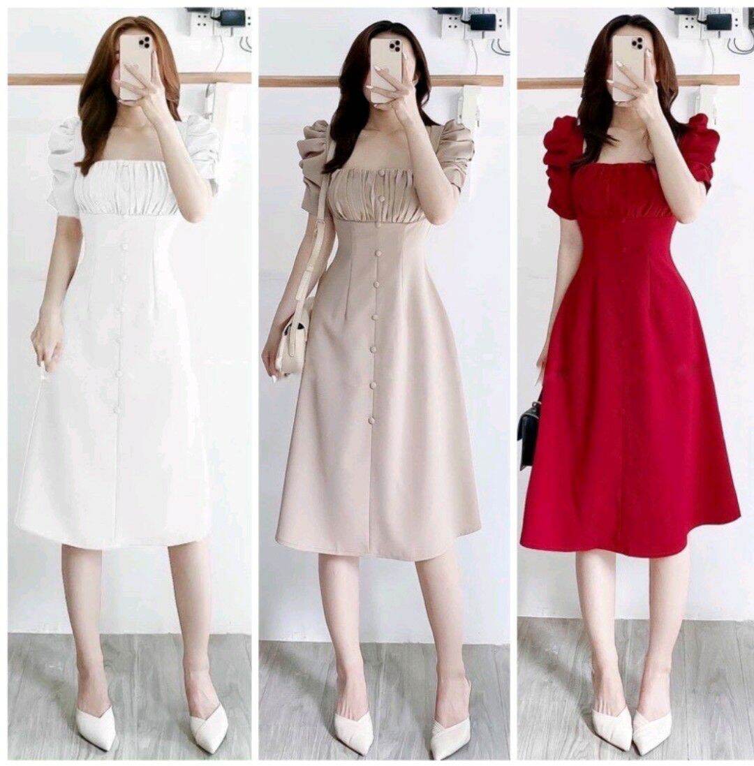 [HCM]Đầm xòe cổ vuông xếp ly nhún ngực siêu xinh size từ 38-80kg