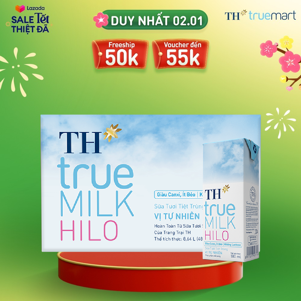 Thùng 48 hộp sữa tươi tiệt trùng TH True Milk HILO 180ml