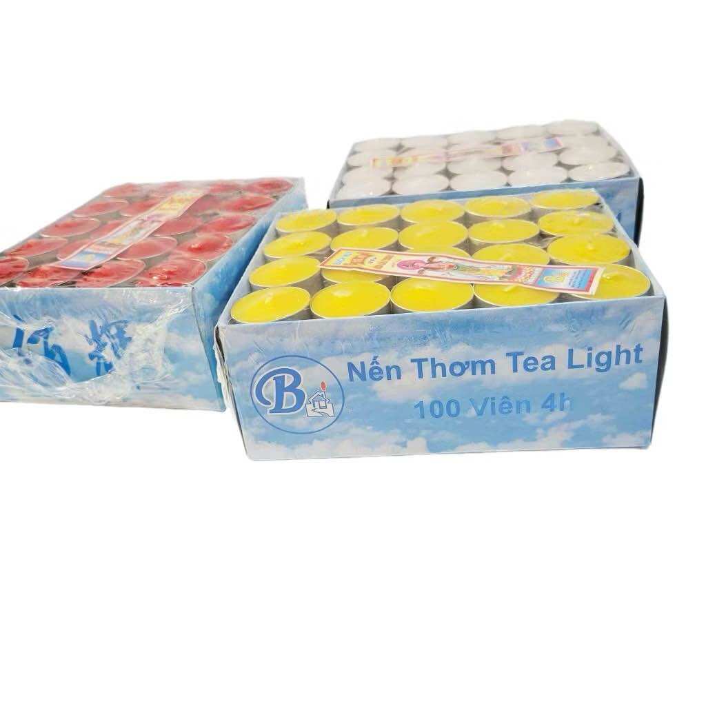 Nến viên tròn Tealight -Cháy liên tục 4h- Đốt Đèn Xông Tinh Dầu - Trang Trí đèn hoa (100viên)