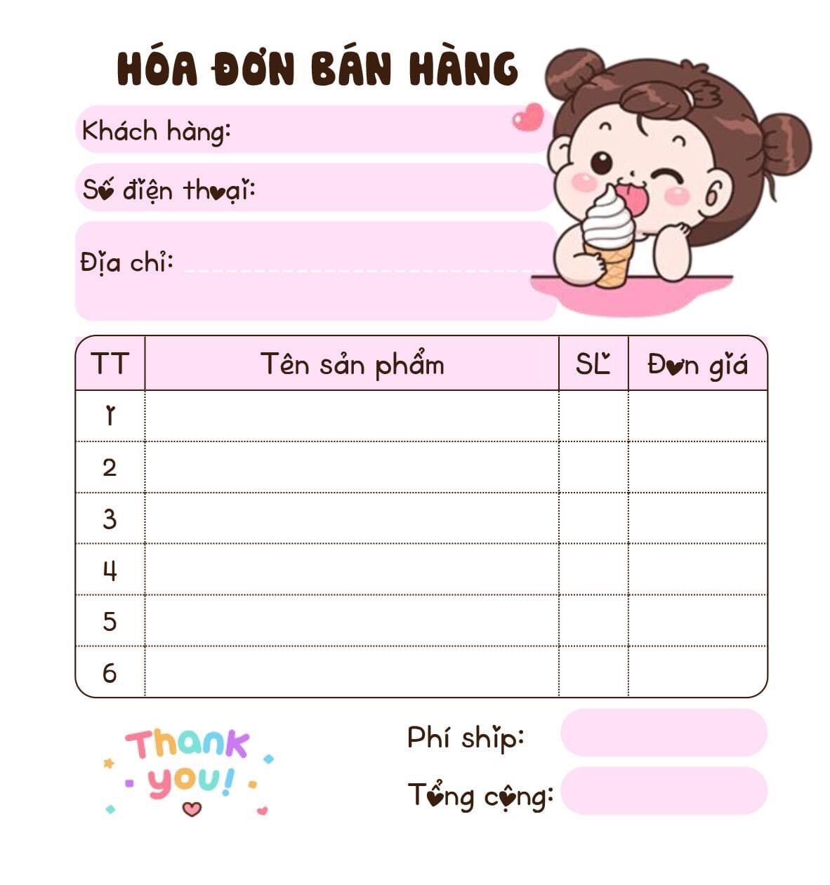 BILL HÓA ĐƠN BÁN HÀNG MINI ( 1 cuốn -100 tờ- 1 LIÊN )