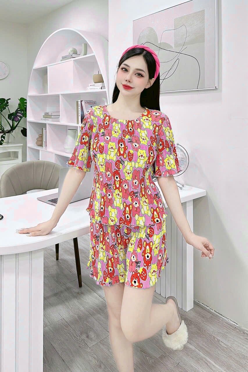 [ Xả Kho ] Set bộ đùi lụa dập ly dễ thương nữ  - 04