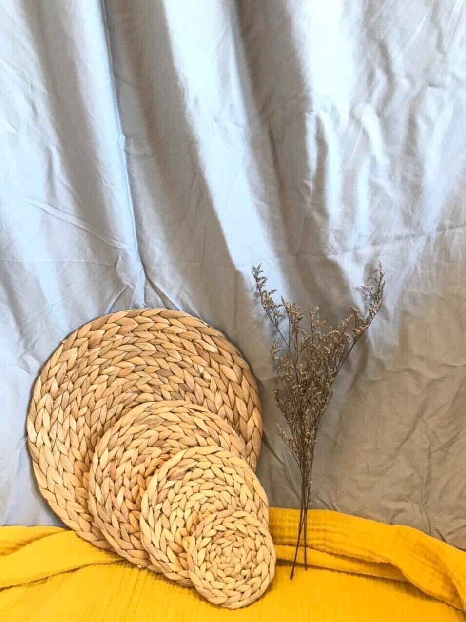 Tấm Lục Bình Vintage size nhỏ 10cm - 35cm ( Lót Ly, Lót Bình Hoa, Trang Trí) Cói Xanh Thái Nam