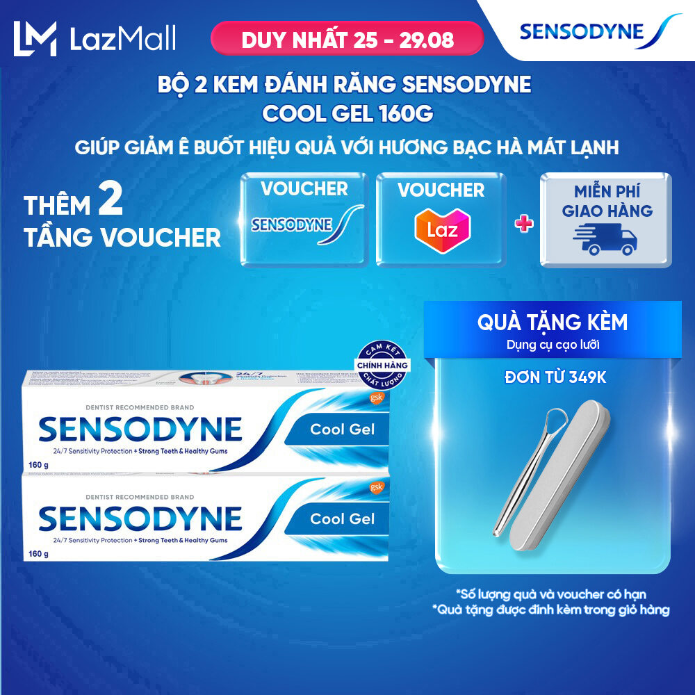 Bộ 2 Kem đánh răng SENSODYNE Cool Gel 160g giúp giảm ê buốt hiệu quả với hương bạc hà mát lạnh