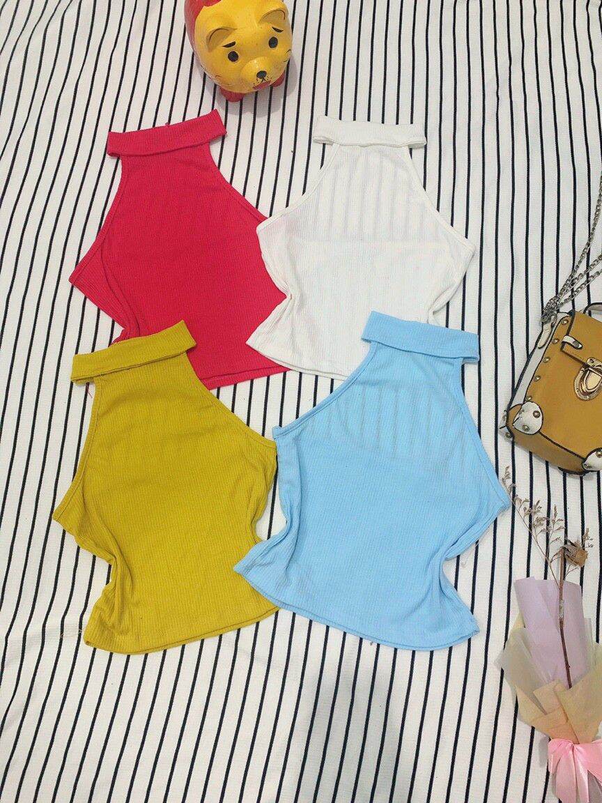 Áo cổ yếm hở lưng Thun Gân Croptop