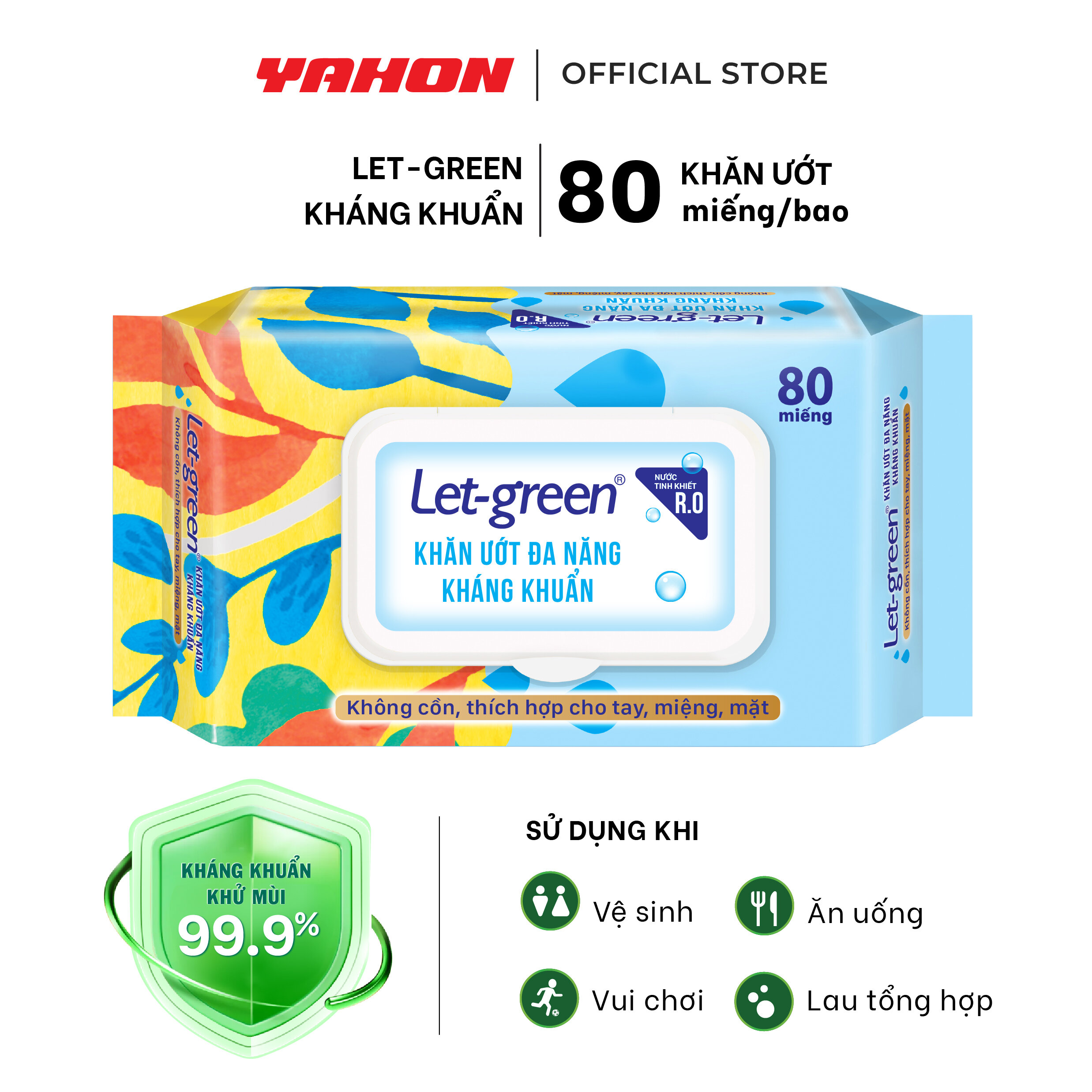 Khăn Ướt Đa Năng Kháng Khuẩn LET-GREEN 80 Miếng/Bao
