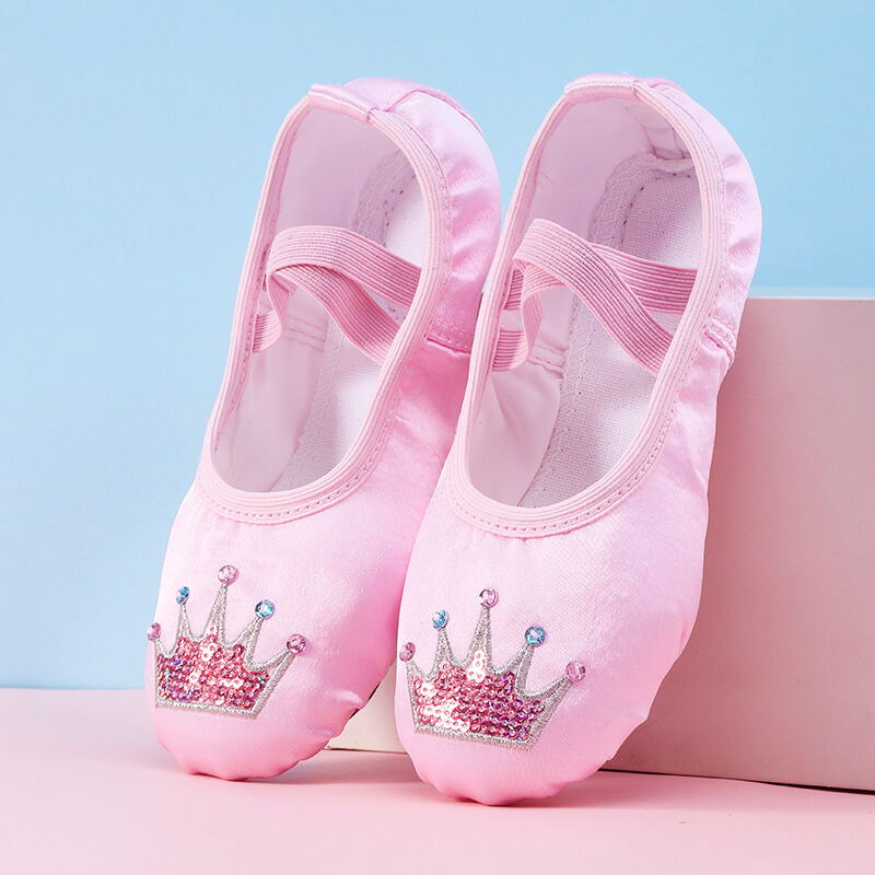 Giày múa ballet vải Satin cao cấp thêu sequin hình vương miện