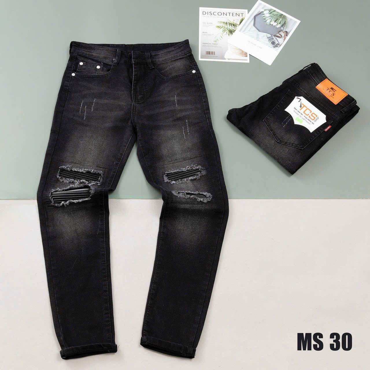 Quần Jean Nam rách vá vân dập nổi . chất jean co dãn trend 2023 Ms258