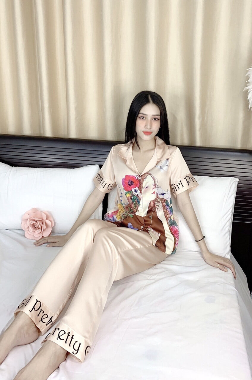 Bộ Lụa Satin 3D QDTN Họa Tiết Cô Gái_Big Size 2XL