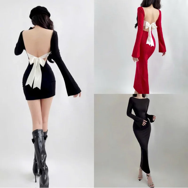 Đầm body hở lưng cột nơ mặc đi thi hoa hậu lumi9