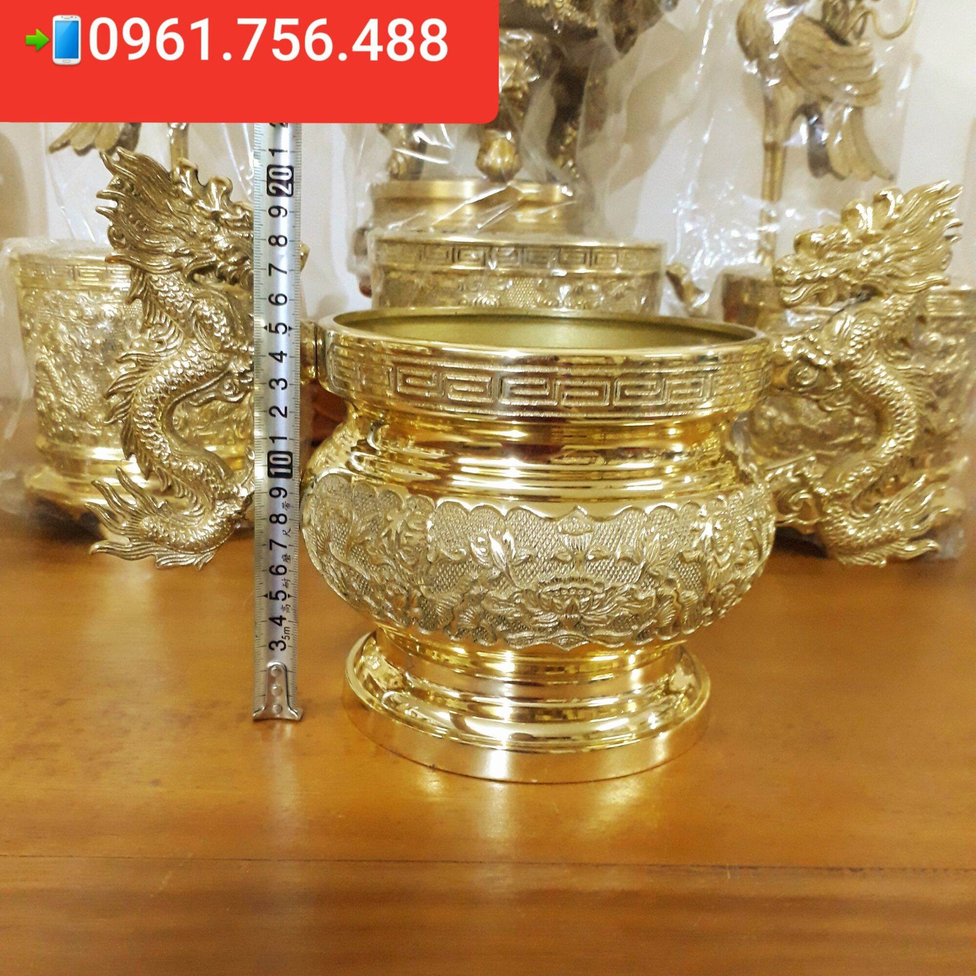 Lư hương bát hương tai rồng đồng vàng 17cm