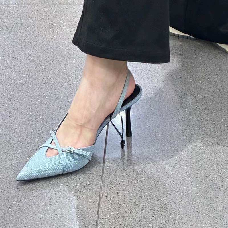 Giày ZR new denim mũi nhọn mix quai chéo Hàng sẵn Full box tag.