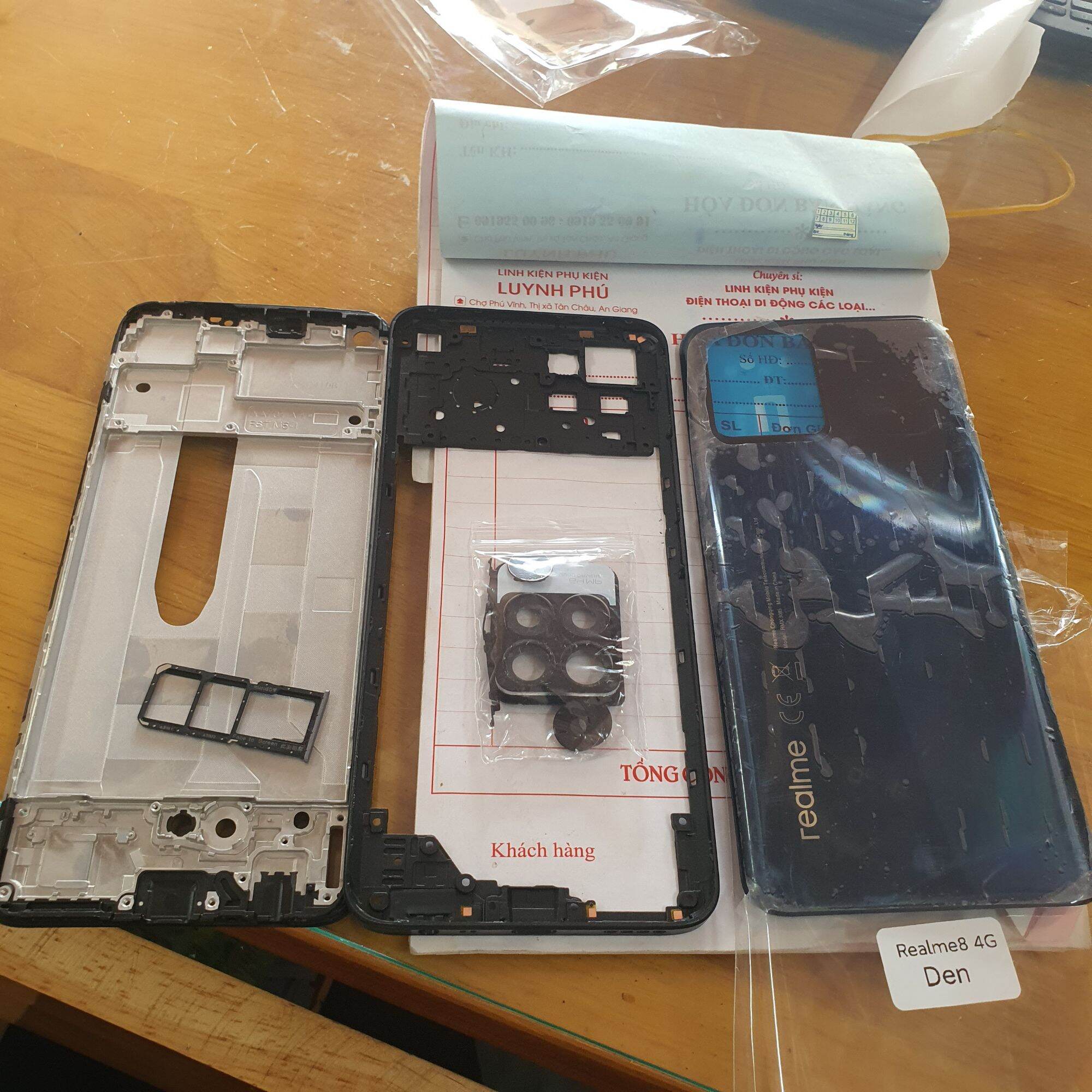 Vỏ realme 8 4G có khay sim khung sườn bộ nút bao test