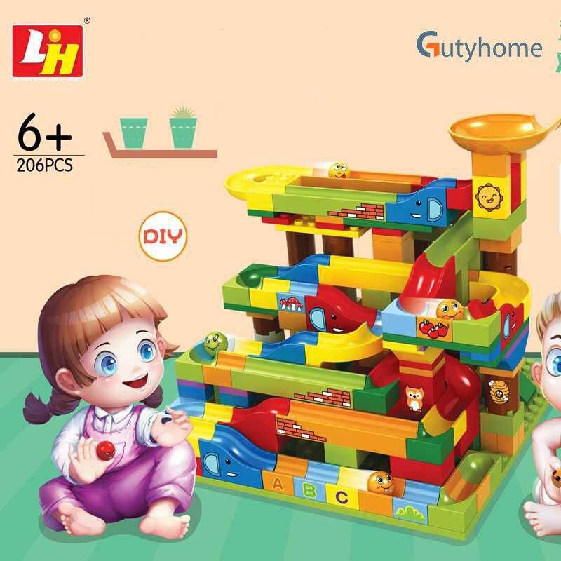 Bộ xếp hình cầu trượt lego thả bi 206 chi tiết cho bé, đồ chơi xếp hình