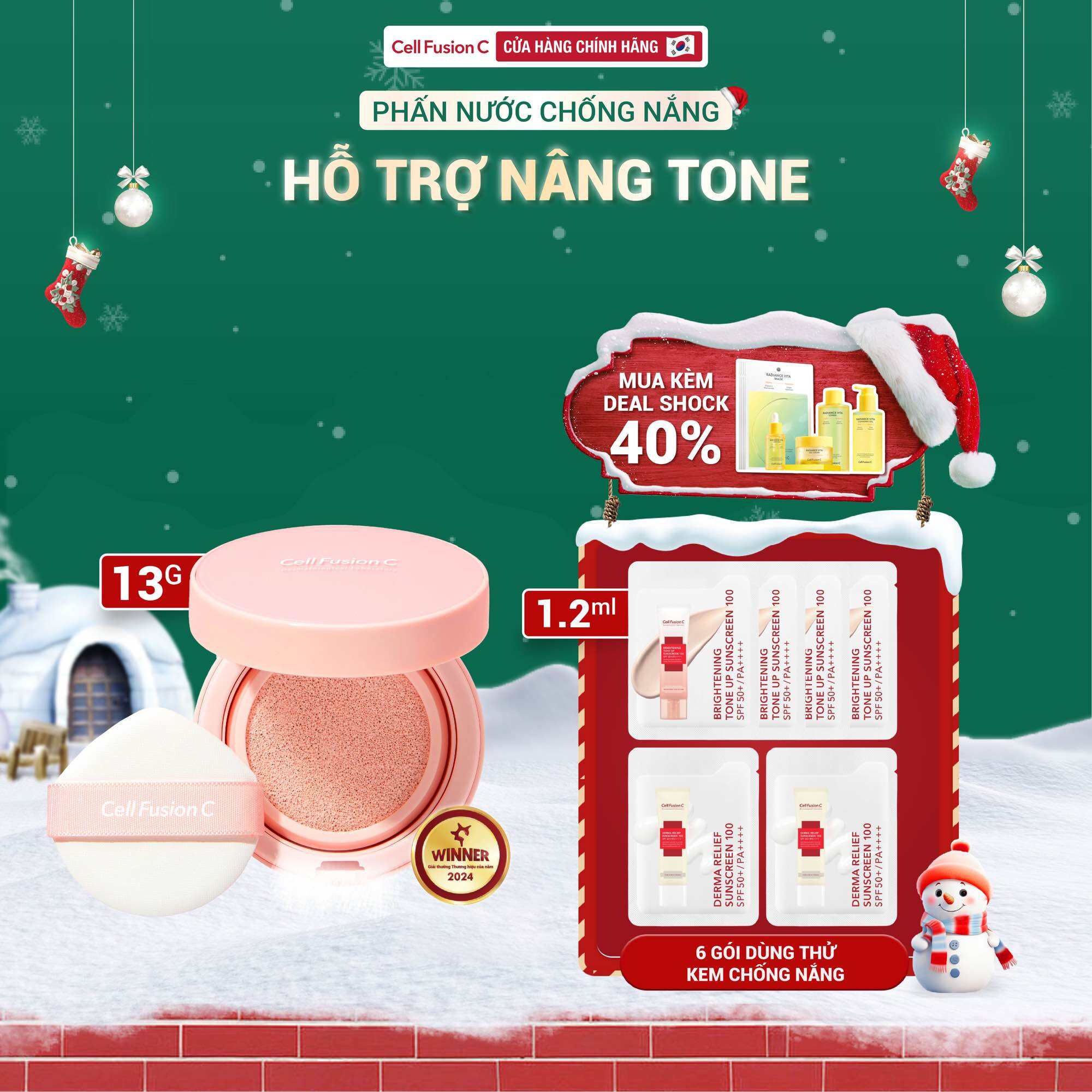 Cushion Chống Nắng Dưỡng Trắng Nâng Tone Da Cell Fusion C Toning Sun Cushion SPF50+/PA++++ (13g)