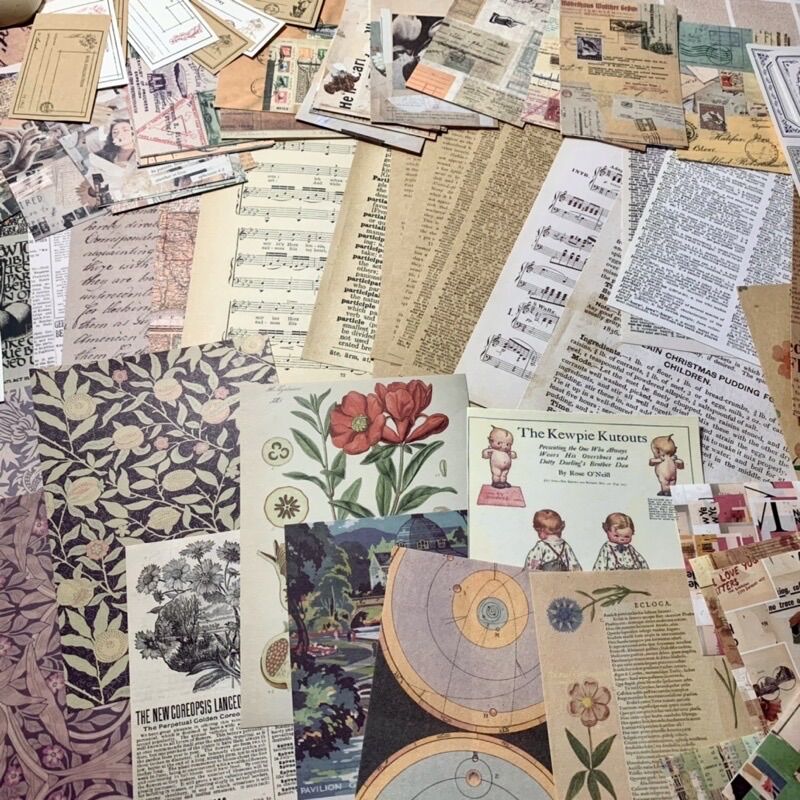 Set 95 Tấm Giấy Nền Giấy Note Giấy Ghi Chú Frame Mix Phong Cách Vintage Retro Cổ Điển Trang Trí BulletJournal Stationery Home