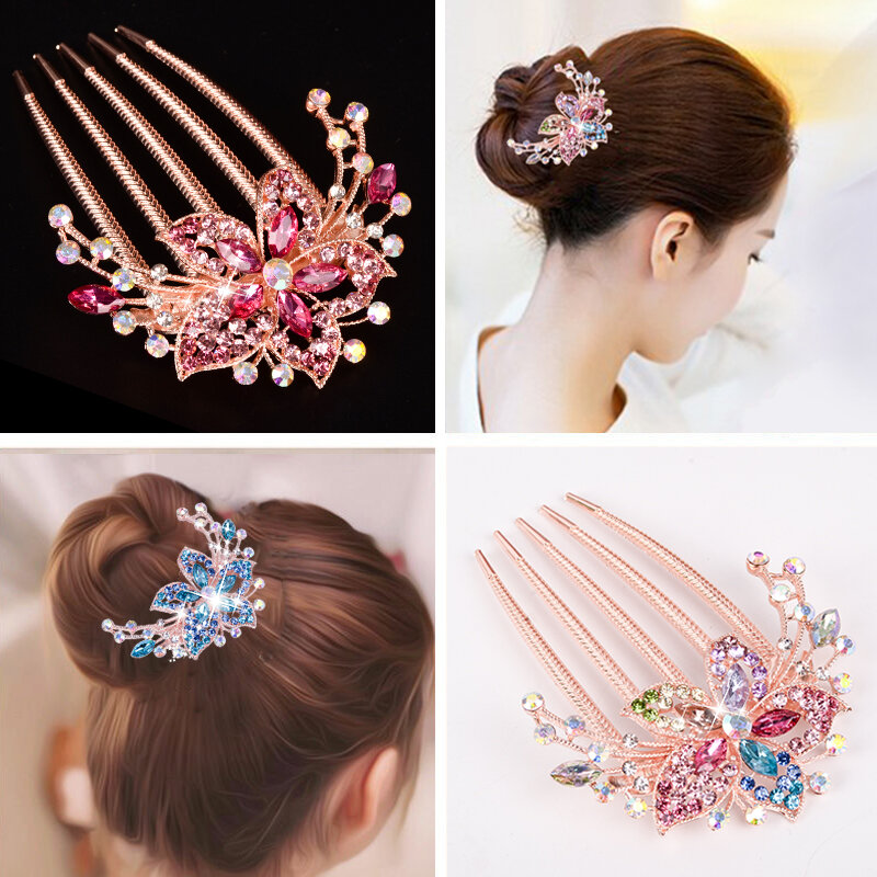 Kẹp tóc lược tóc người lớn lược cài tóc lược cài tóc phụ kiện tóc cô dâu khí chất phong cách cổ xưa kẹp tóc búi tròn nơ bướm trâm cài tóc nữ