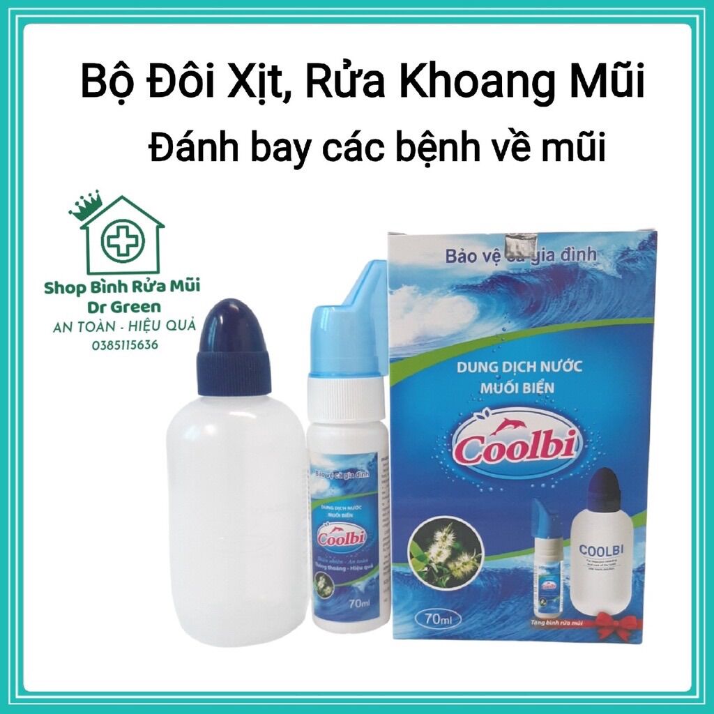 Bình rửa mũi coolbi và dung dịch nước muối biển làm sạch thông
