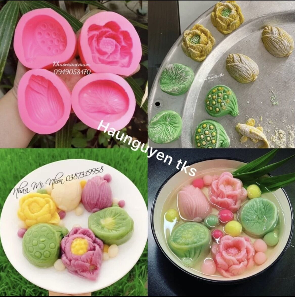 Set 4 Khuôn silicon hoa sen làm bánh trôi nước / hoa nổi hình hoa sen đẹp