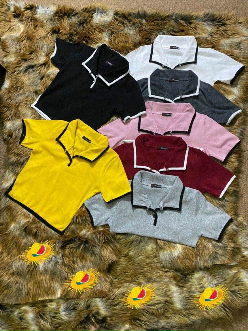 Áo thun nữ crop top cổ bẻ. free size 35-49kg