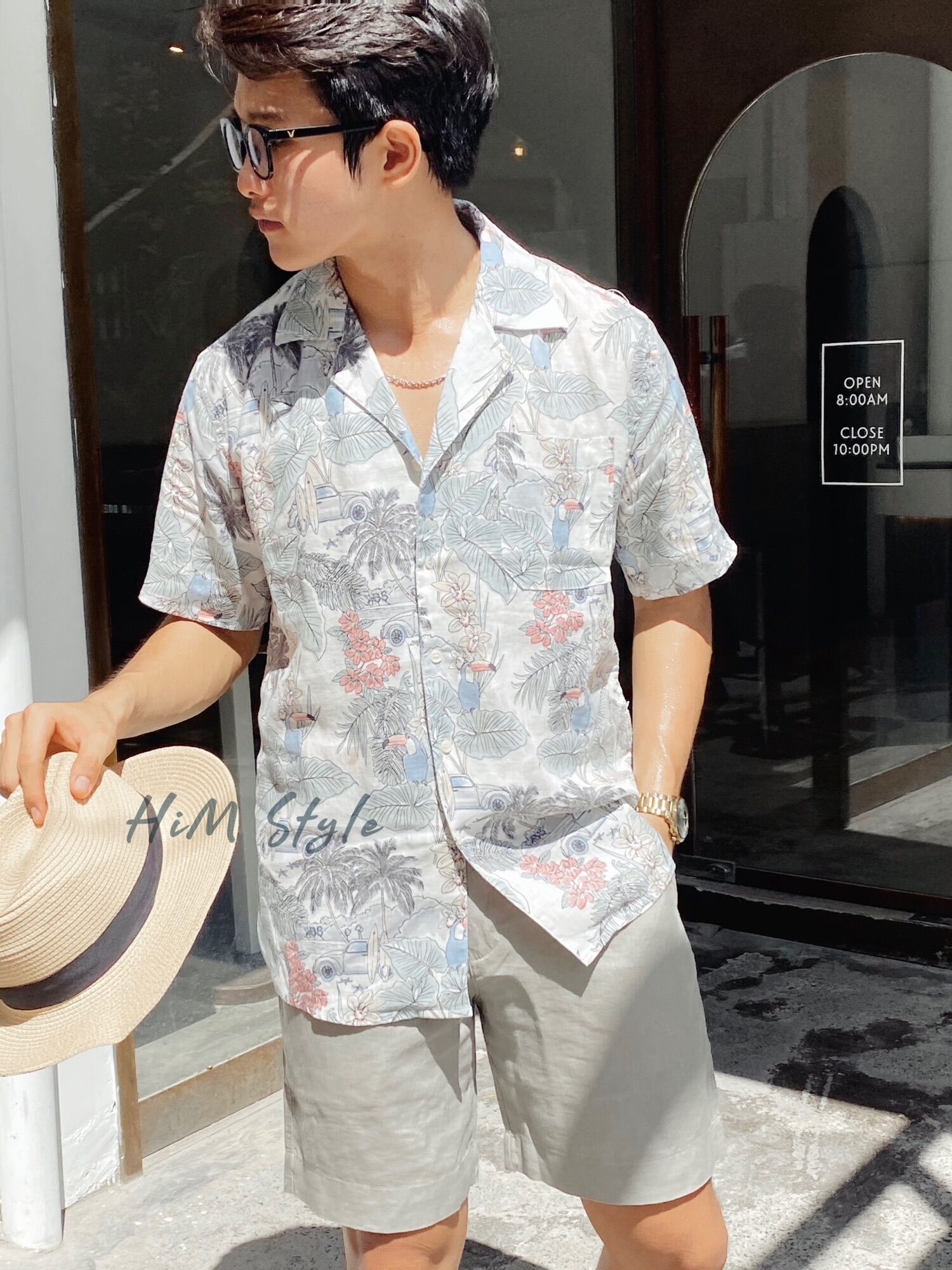Áo sơ mi nam tay ngắn linen tưng hoạ tiết tropical