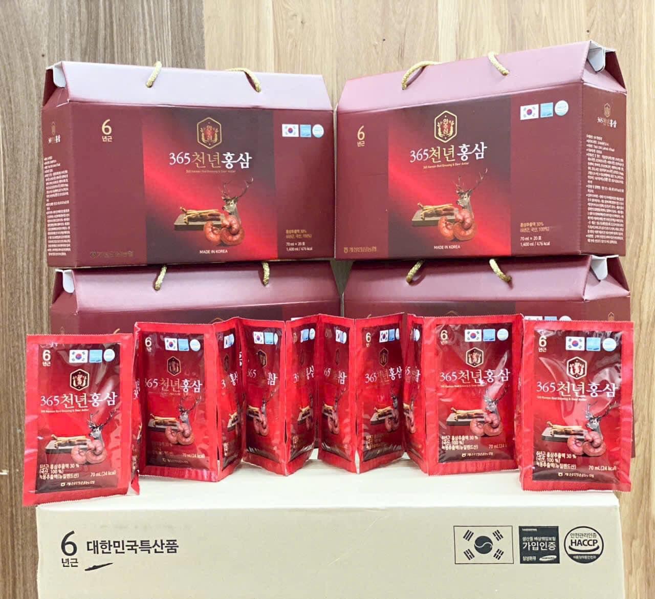 Nước hồng sâm nhung hươu linh chi 365 hộp 20 gói