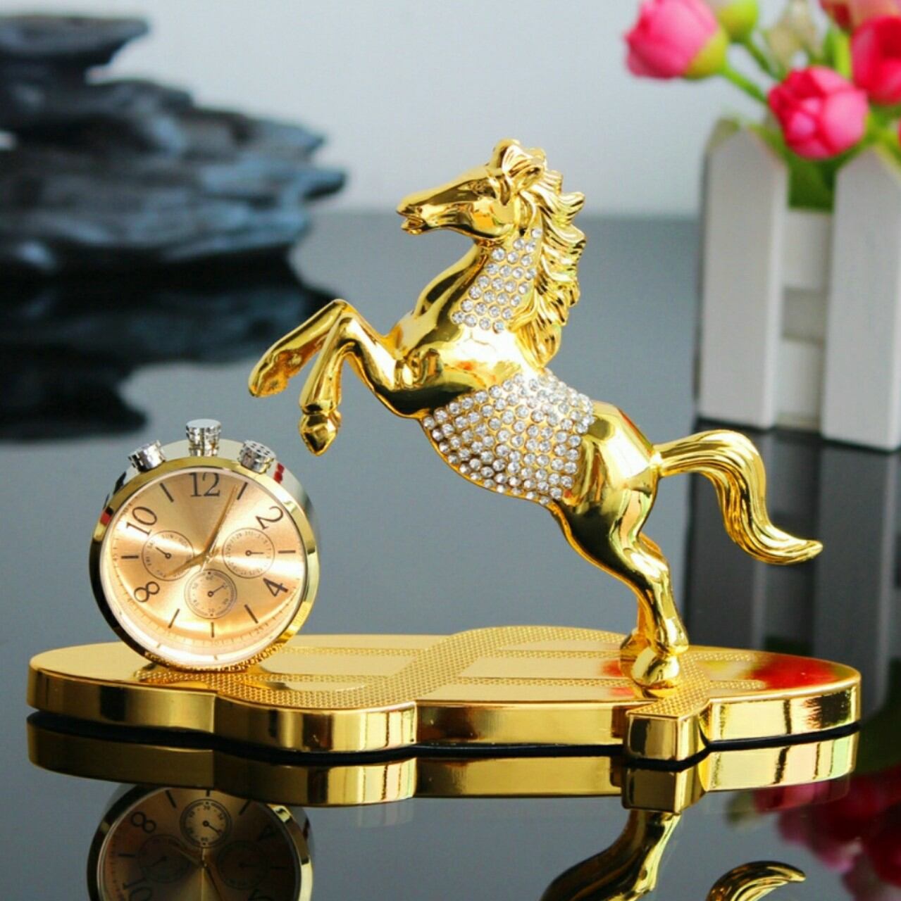 Tượng Phong Thủy Hình Con Ngựa Kèm Lọ Nước Hoa Để Trang Trí Văn Phòng, Để Taplo Ô Tô