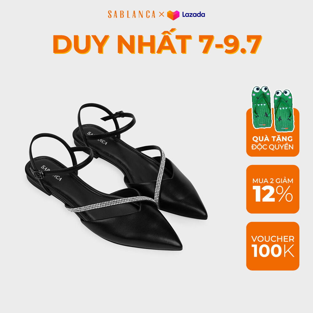 Giày sandal mũi nhọn đế bệt quai đính đá Viola Embellished Mules SABLANCA SK0056