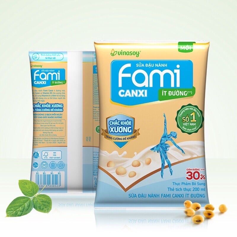 Sữa đậu nành Fami Canxi ít đường 1bịch x 200ml